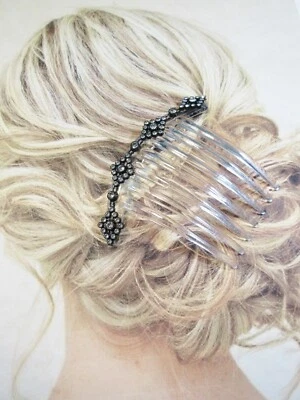 Diamond Pattern Rhinestone Large Hair Comb THICK comb, French Twist Wedding comb - Image 1 of 4
