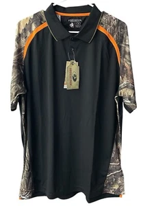 NWT Mossy Oak Polo Shirt Mens L Black Camo Collared 3-Button Short Sleeve Top - Picture 1 of 15