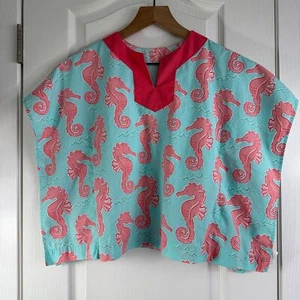 Kelly's Kids Poncho Swim Cover Up Seahorse Print Blue Pink Size 4 - 5 - Picture 1 of 8