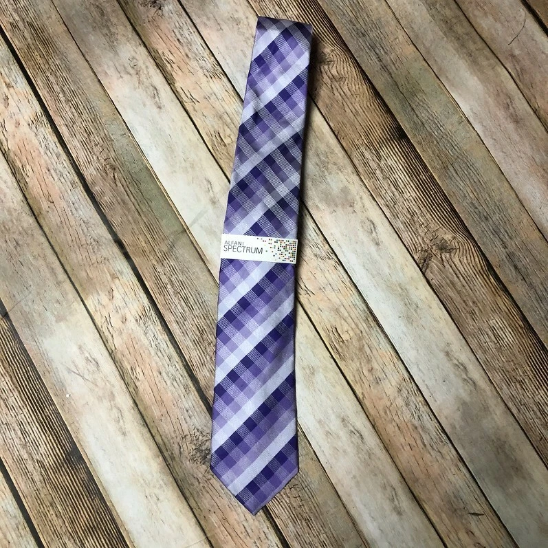 Corbata Alfani Para Hombres Diagonal Púrpura Rayas Cuadros Cuello Especificación Guinga Foto 1 de 1