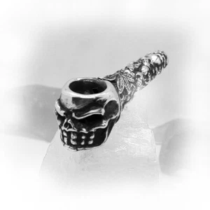 Skulls in Fires Sterling Silver Pipe - Picture 1 of 9