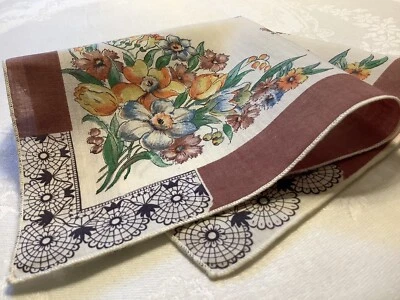 #7430🌟Pañuelo Vintage Años 40 Floral Pradera Marrón Ramo y Naranja Foto 1 de 4