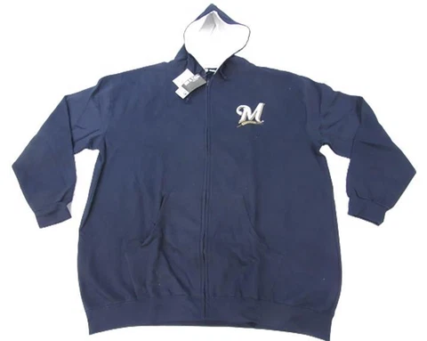 NEW Milwaukee Brewers Mens Sizes 4XL-5XL-Tall Majestic Full Zip Jacket Hoodie Cover