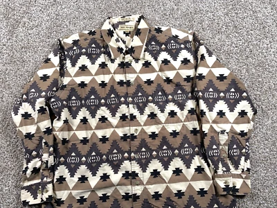 Camisa De Franela De Colección Años 90 Patrón Suroeste Adulto XL Beige Marrón Geométrico Azteca Foto 1 de 4