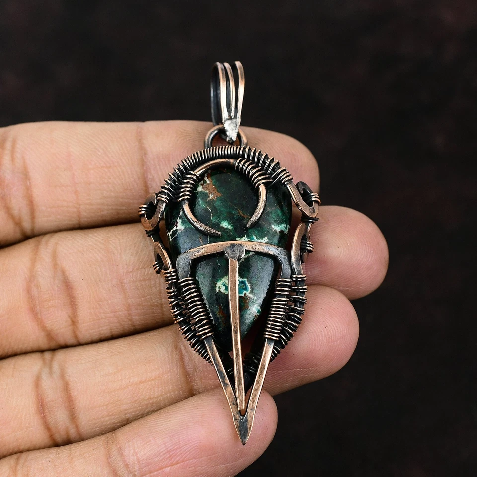 Подвеска в виде проволоки из меди для подарка на день рождения с купритом хризоколлой 2,64 дюйма - Изображение 1 из 4