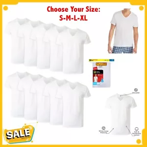 Hanes Men's Undershirt 10-Pack ComfortSoft White V-Neck T-Shirt Tee Short Sleeve - Picture 1 of 13