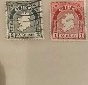 2xRare Vintage 1930s Irish Stamp Eire 2 Pinsin Green and 1 Pinsin Red - Picture 1 of 7