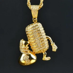 2Ct Round Cut VVS1/D Mic Music Charm Pendant Charm 14K Yellow Gold Finish - Picture 1 of 2