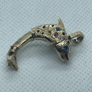 9ct Gold Blue Eyed Articulated Dolphin Charm Pendant  - Picture 1 of 3