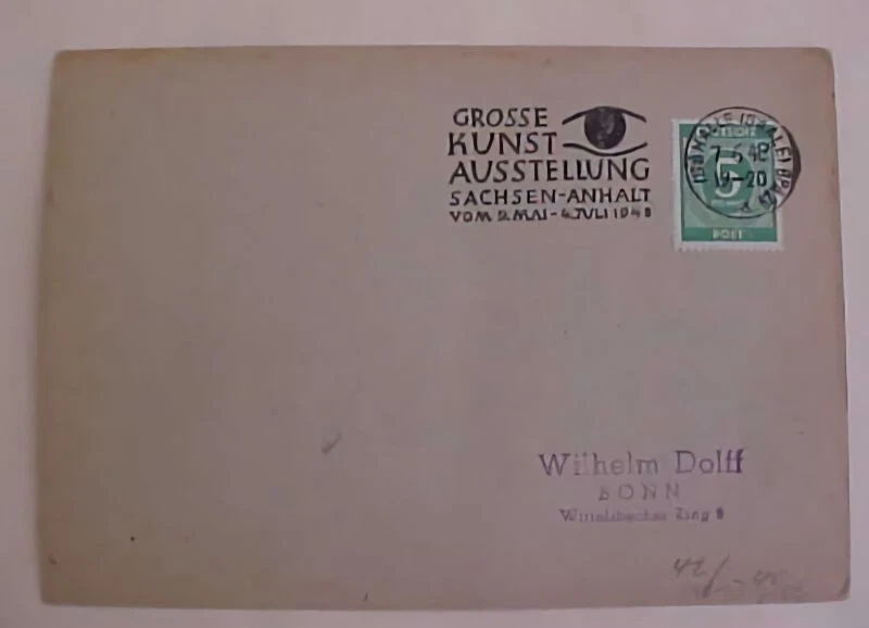 GERMAN  #915  cat.$780.00 HALLE ON BLANK CARD JUNE 1948 - Image 1 of 1