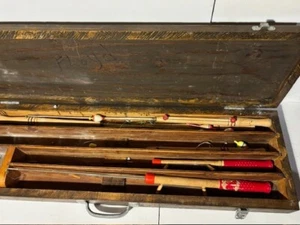 Collection of antique fishing rod with wooden case - vintage/rare - Picture 1 of 3