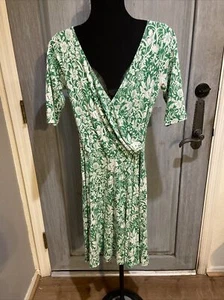 Cabi Vintage S Green Floral Wrap 3/4 Sleeve Knee Length Dress - Picture 1 of 6
