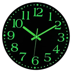 Wooden Glow in The Dark Clock, 12 inch Silent Non-Ticking Battery Operated - Picture 1 of 7