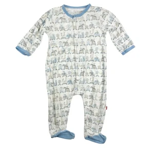 Magnetic Me Animal Train Footie Sleeper Size 3-6 Months Pajamas Blue Trim - Picture 1 of 8