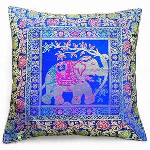 HANDMADE ELEPHANT SILK BROCADE 16X16 CUSHION COVER PILLOW SOFA THROWS SUTRAM - Picture 1 of 4