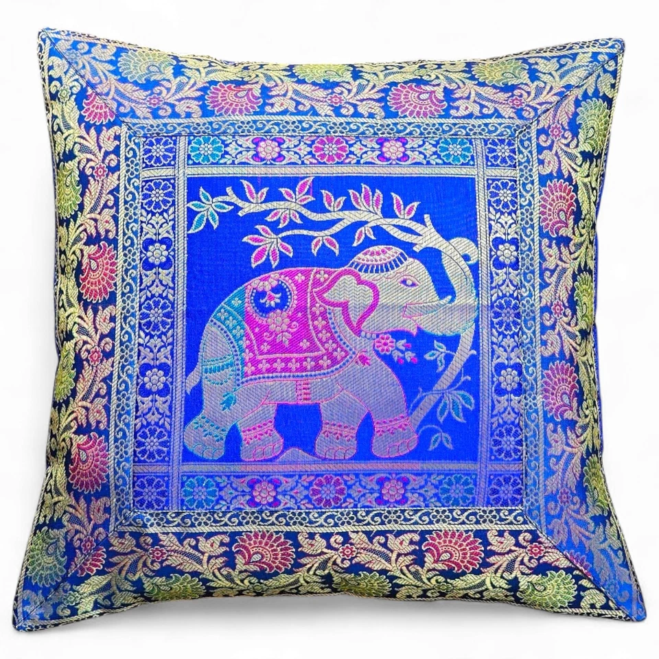 HANDMADE ELEPHANT SILK BROCADE 16X16 CUSHION COVER PILLOW SOFA THROWS SUTRAM - Image 1 of 4