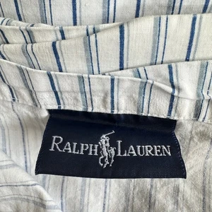 Ralph Lauren King Flat Sheet Blue Striped 100% Cotton No Iron - Picture 1 of 8