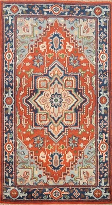 Alfombra de acento tradicional naranja 3x5 alfombra geométrica de lana anudada a mano para vestíbulo Foto 1 de 4