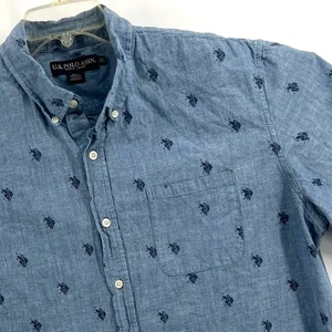 US POLO ASSOC. 2XL Men's Shirt Short Sleeve Button-Down Blue/Navy Polo Riders - Picture 1 of 9