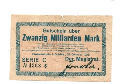 20 000 000 000  MARK  VG  BANKNOTE  FROM  GERMANY/FRANKENSTEIN  1923 - Image 1 of 2