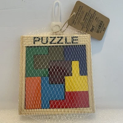 Pier 1 Mini Wooden Puzzle Brain Teaser Colorful Squares Stocking Stuffer - Image 1 of 4