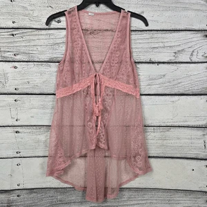 Maurices M Blush Sheer Lace Tie-Front High-Low Vest - Picture 1 of 7