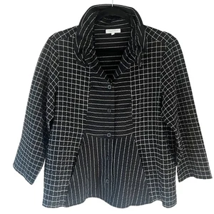Habitat Bluse Shirt Jacke mit gerafftem Kragen und Knopfleiste schwarz weiß Lagenlook  - Bild 1 von 7