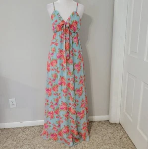 Maxi abito donna ninfa floreale babydoll PICCOLO fata Y2K impero fiocco rosa chiffon - Foto 1 di 9