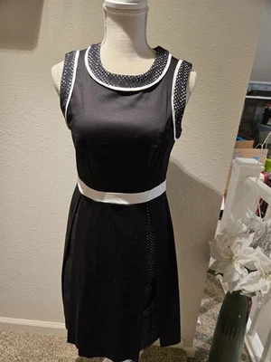 Calvin Klein Black & White Cotton Sleeveless Dress Mesh Accents Size 4 - Image 1 of 4