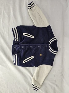 Baby Gap navy blue cotton-blend varsity jacket with white stripes and Bear Logo  - Picture 1 of 3