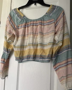O'neill Blouse Small Crop Top Striped Long Sleeve Boho Beach Peasant - Picture 1 of 3