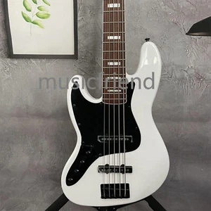 Basso Jazz Solid Body Sinistro 5 Corde Basswood Parti Nere Collo Acero - Foto 1 di 8