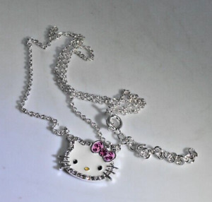 Hello Kitty Sanrio Necklace JCM Enameled Swarovski Crystals & Cubic Zirconia 18"