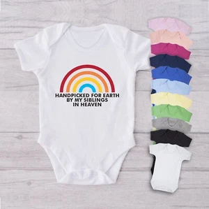HANDPICKED FOR EARTH BY MY SIBLINGS IN HEAVEN Baby Bodysuit Babygrow Vest Mum - Picture 1 of 22