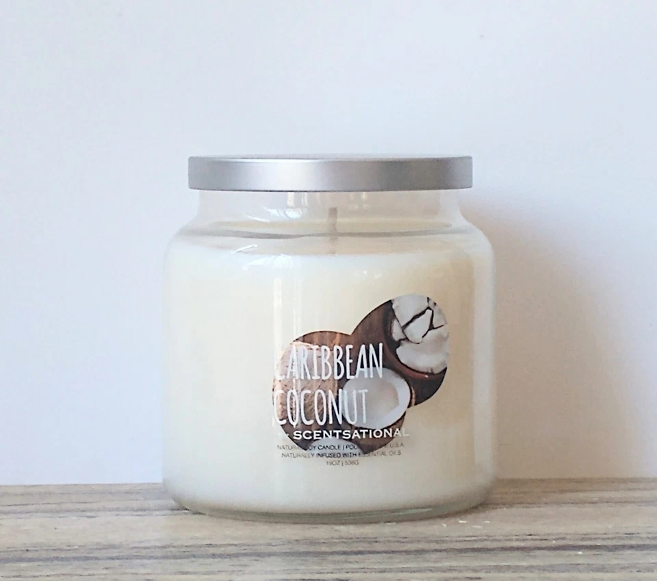 Vela de cera de soja natural Scentsational 19 oz coco caribeño Foto 1 de 1
