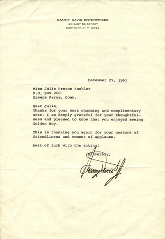 SAMMY DAVIS JR. - TYPED LETTER SIGNED 12/29/1965 Cover
