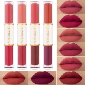 8 Color 4Pcs/Gift Set Dual Ended Design 2 IN 1 Velvet Matte Lipstick Lip Gloss - Picture 1 of 19