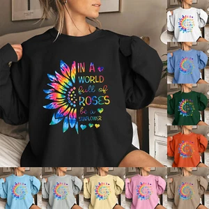 Women's Fashion Casual Long Sleeve Printed Round Neck Sweatshirt Top - Picture 1 of 42