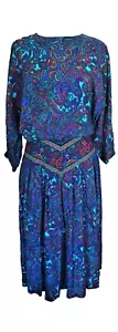 Vestido Vintage Para Mujer S Azul Cachemira Rojo Bolsillos Dorados Niñas Años 90 Mamá Disfraz - Imagen 1 de 13