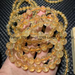 6/8/10/12mm Natural Gold Rutilated Quartz Titanium Stretch Crystal Bracelet  - Picture 1 of 28