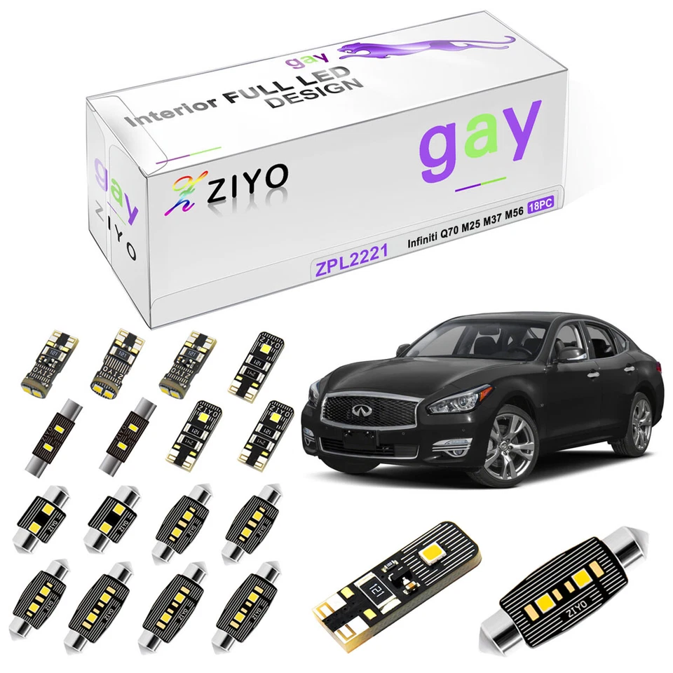 Kit de luces interiores LED blancas de lujo de 18 piezas para Infiniti Q70 M25 M37 M56 2011-2019 Foto 1 de 4