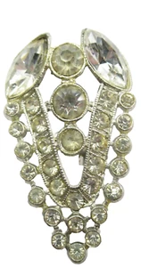 Dress Clip Antique Art Deco Rhinestone Silver Tone Brass - Picture 1 of 3