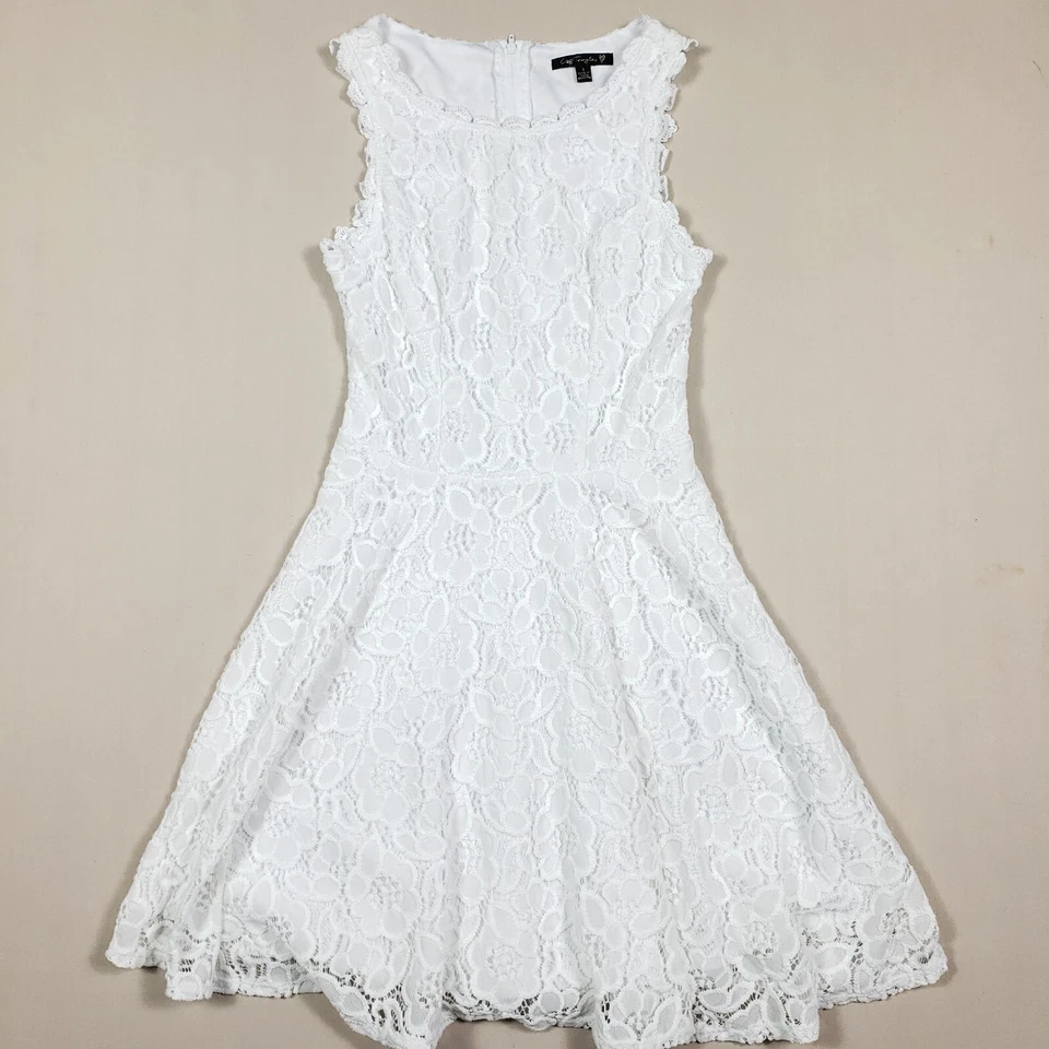 Винтажный город треугольники платье женщин Junior 1 белый кружевной оболочка без рукавов мини Y2K - Изображение 1 из 4