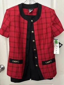 NEW VTG Whirlaway Frocks Jacket Skirt Suit Set Size 10 Red Black Made In USA - Picture 1 of 16