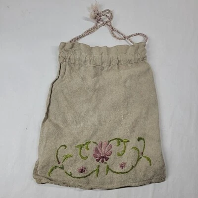 Bolso calcetería lencería con cordón de lino de la década de 1930 bordado Forget Me Not Flowers  Foto 1 de 4