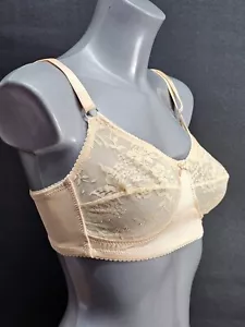 Raro reggiseno retrò rigido House of Satin splendido dettaglio floreale pizzo NUDO taglia 36C - Foto 1 di 7
