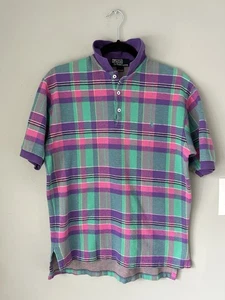 Polo by Ralph Lauren Mens M Vintage 90’s Polo Shirt Pastel Purple Green Plaid - Afbeelding 1 van 11