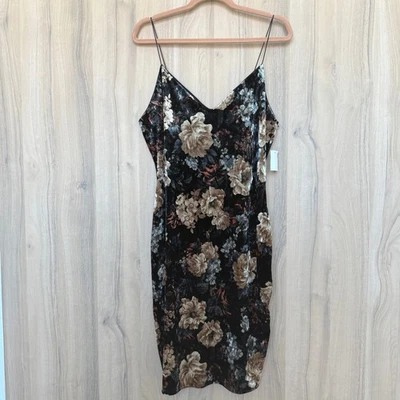 Y2K Charlotte Russe Womens Velvet Dress Size XL Brown Slip Floral - Image 1 of 4