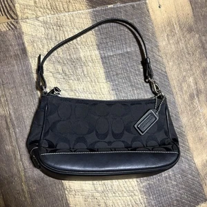 Auténtico bolso de mano COACH Signature bolso cartera lona cuero 6094 negro - Imagen 1 de 8