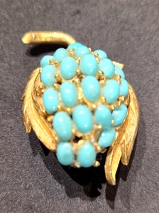 (pgasteelers1) Pin Joyería Vintage Diseño Fruta - 21 Piedras Turquesa Años 50 Belleza - Imagen 1 de 4